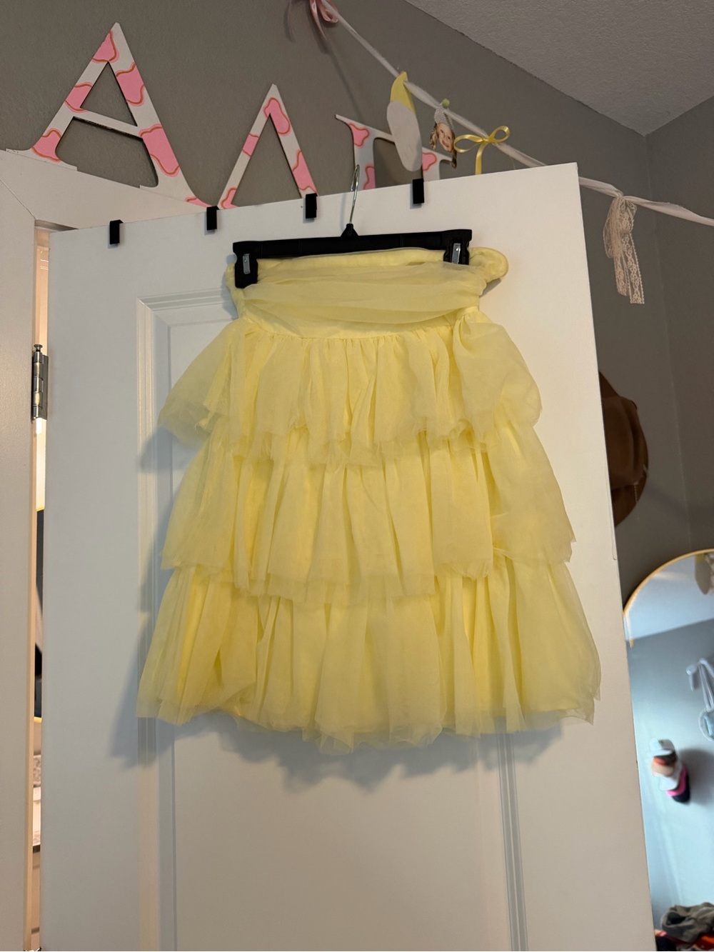 Beginning Boutique Pale Yellow Tiered Tulle Mini Skirt